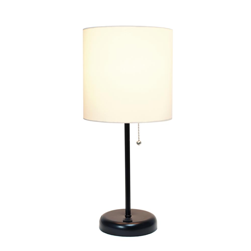 Black Stick Lamp with USB charging port and Fabric Shade, White. Picture 9
