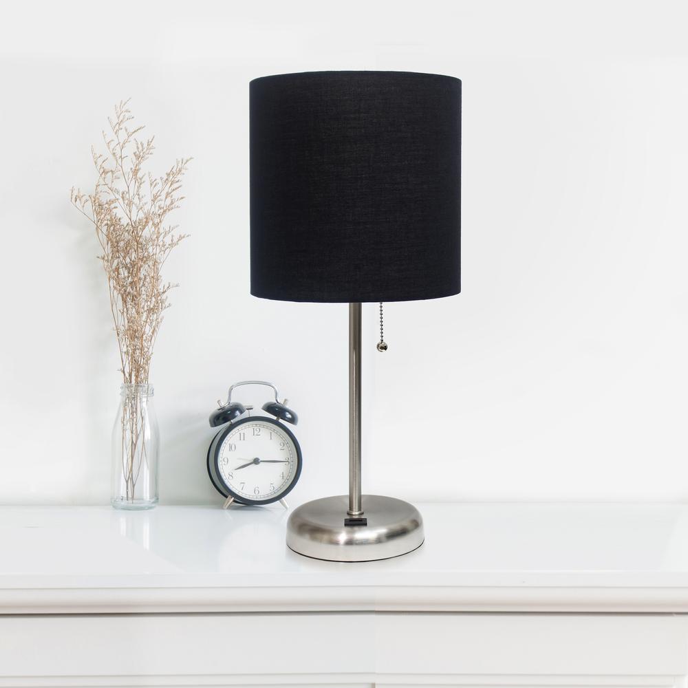 Stick Lamp with USB charging port and Fabric Shade, Black. Picture 1