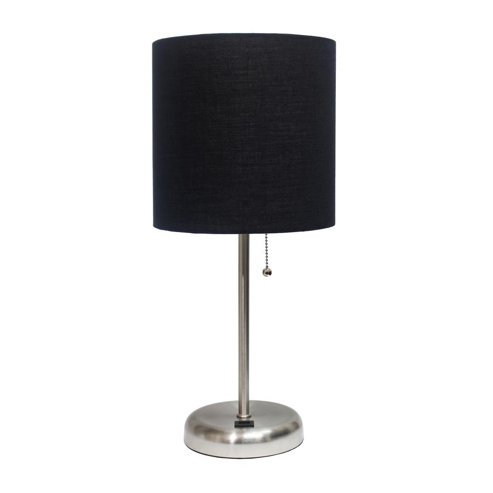 Stick Lamp with USB charging port and Fabric Shade, Black. Picture 4