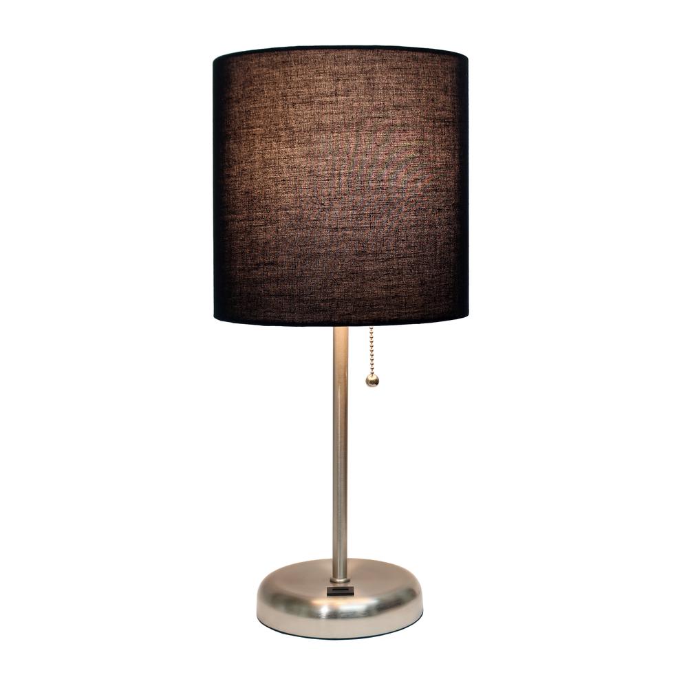Stick Lamp with USB charging port and Fabric Shade, Black. Picture 5