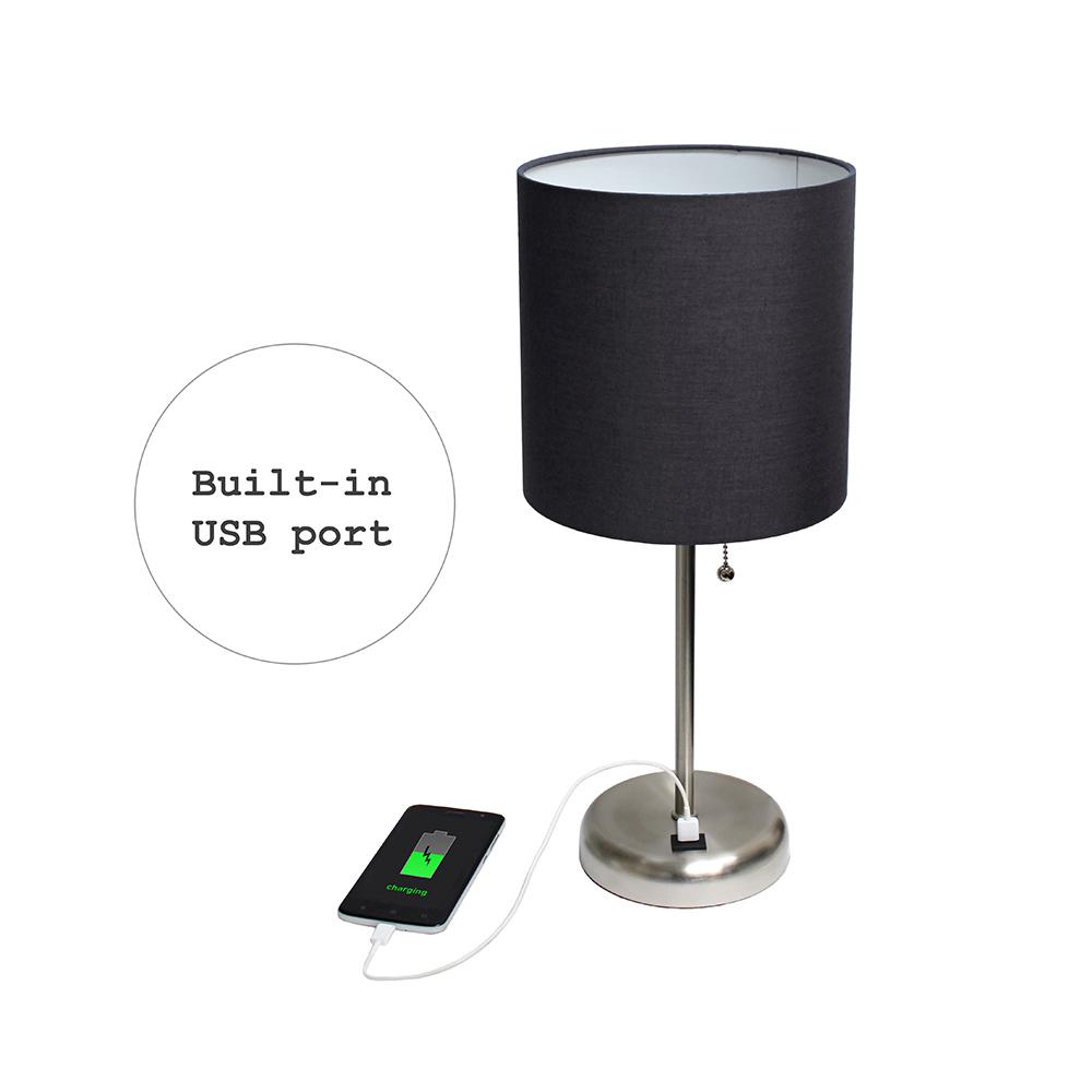Stick Lamp with USB charging port and Fabric Shade, Black. Picture 6