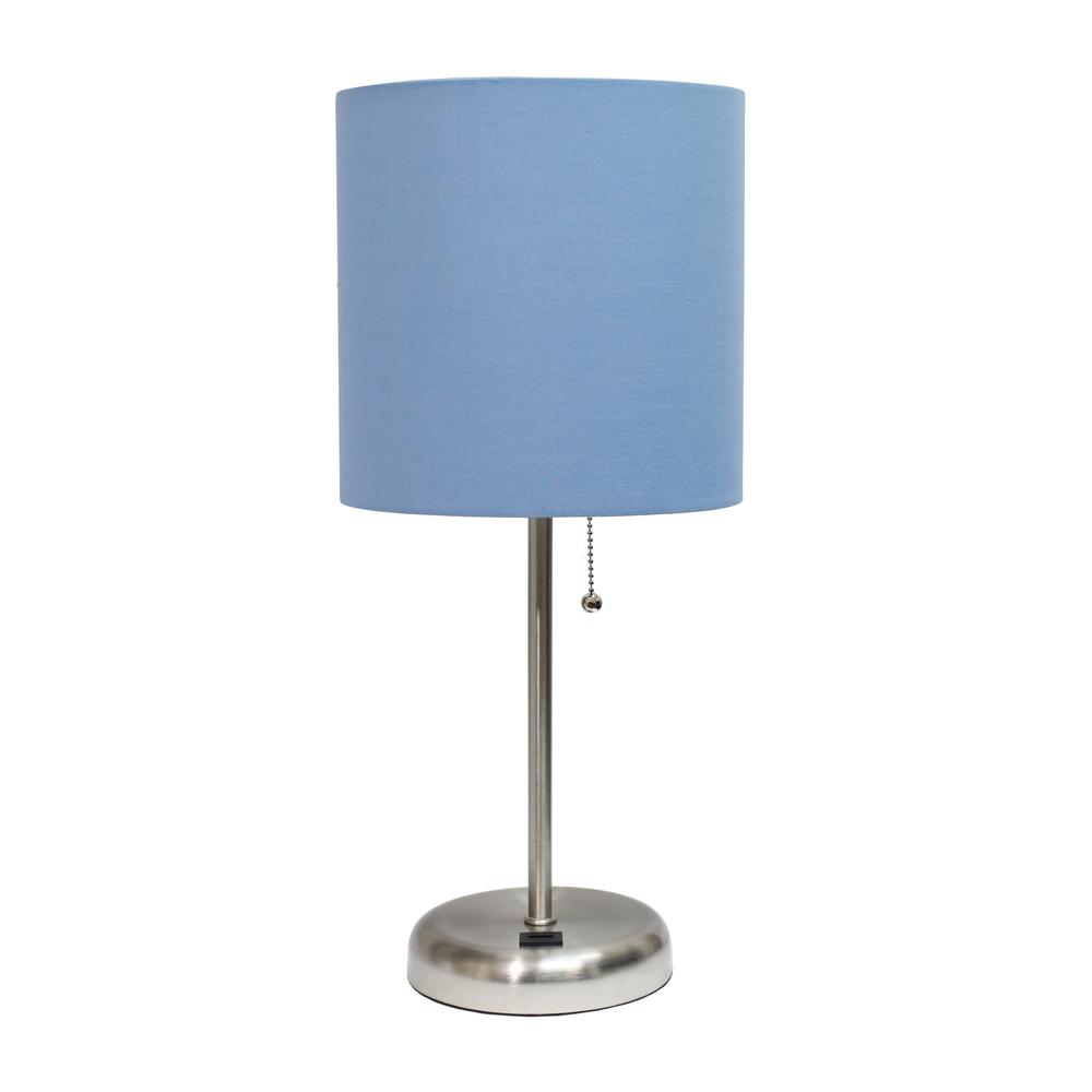 Stick Lamp with USB charging port and Fabric Shade, Blue. Picture 7