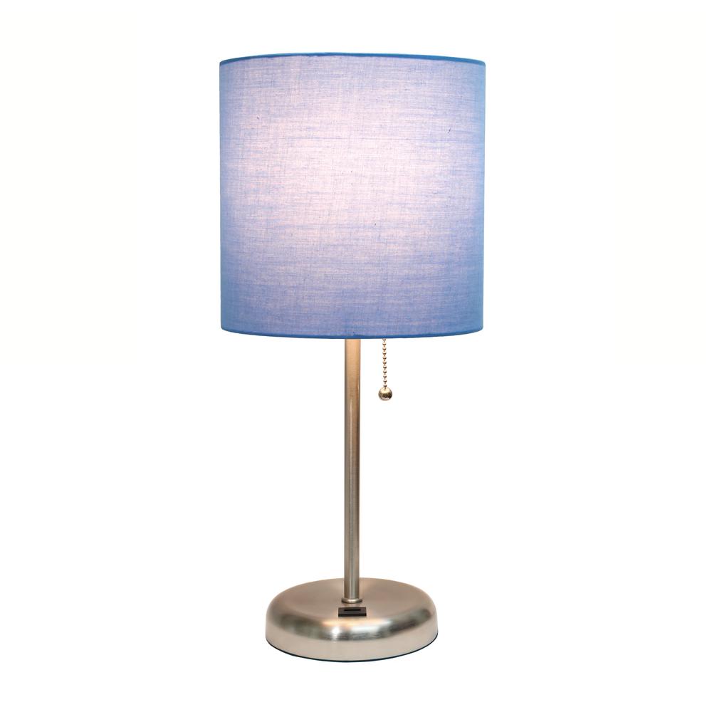 Stick Lamp with USB charging port and Fabric Shade, Blue. Picture 8