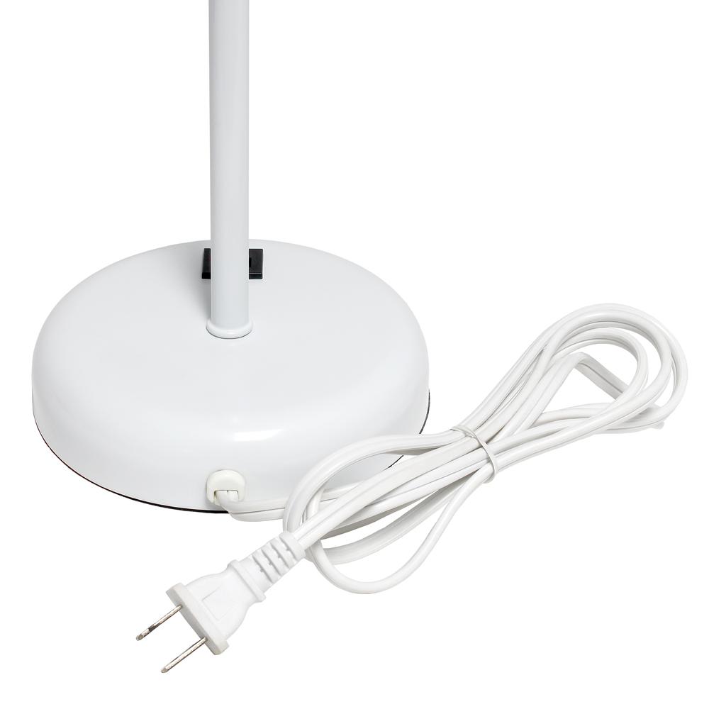 White Stick Lamp with USB charging port and Fabric Shade, Gray. The main picture.