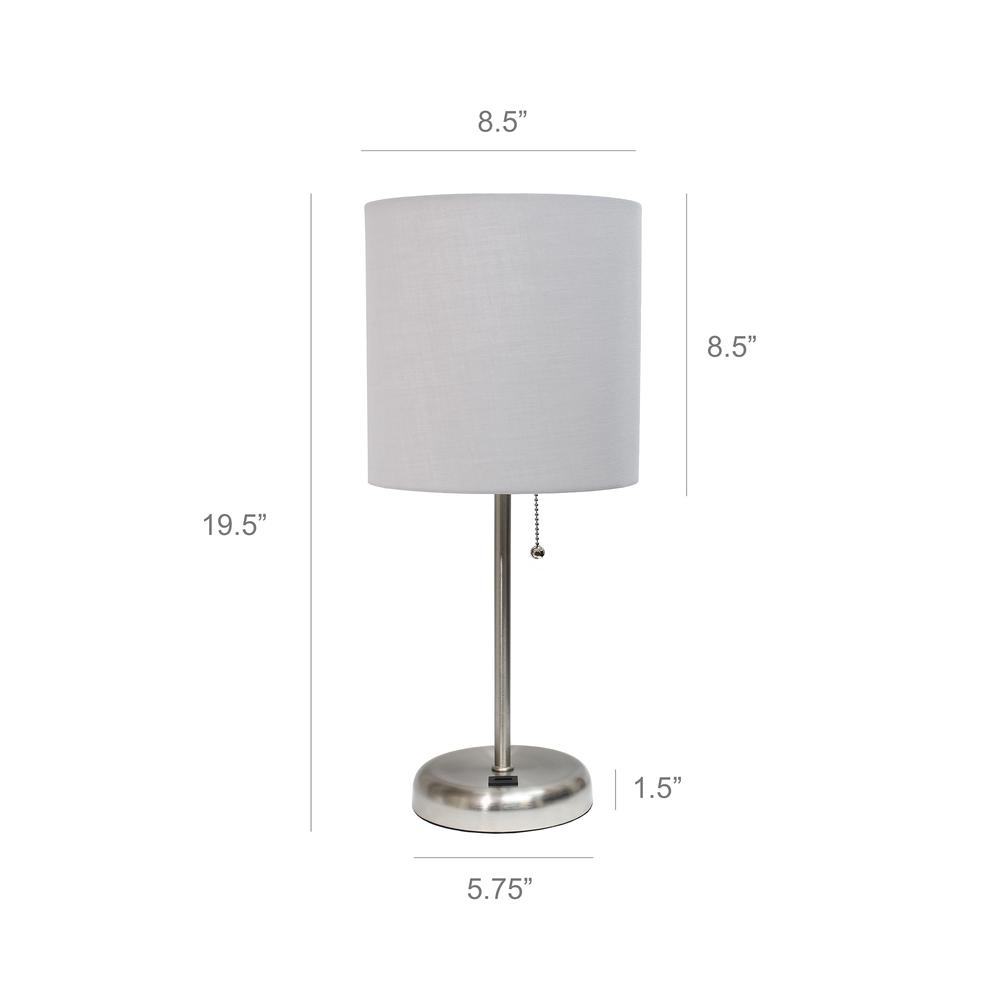 Stick Lamp with USB charging port and Fabric Shade, Gray. Picture 3