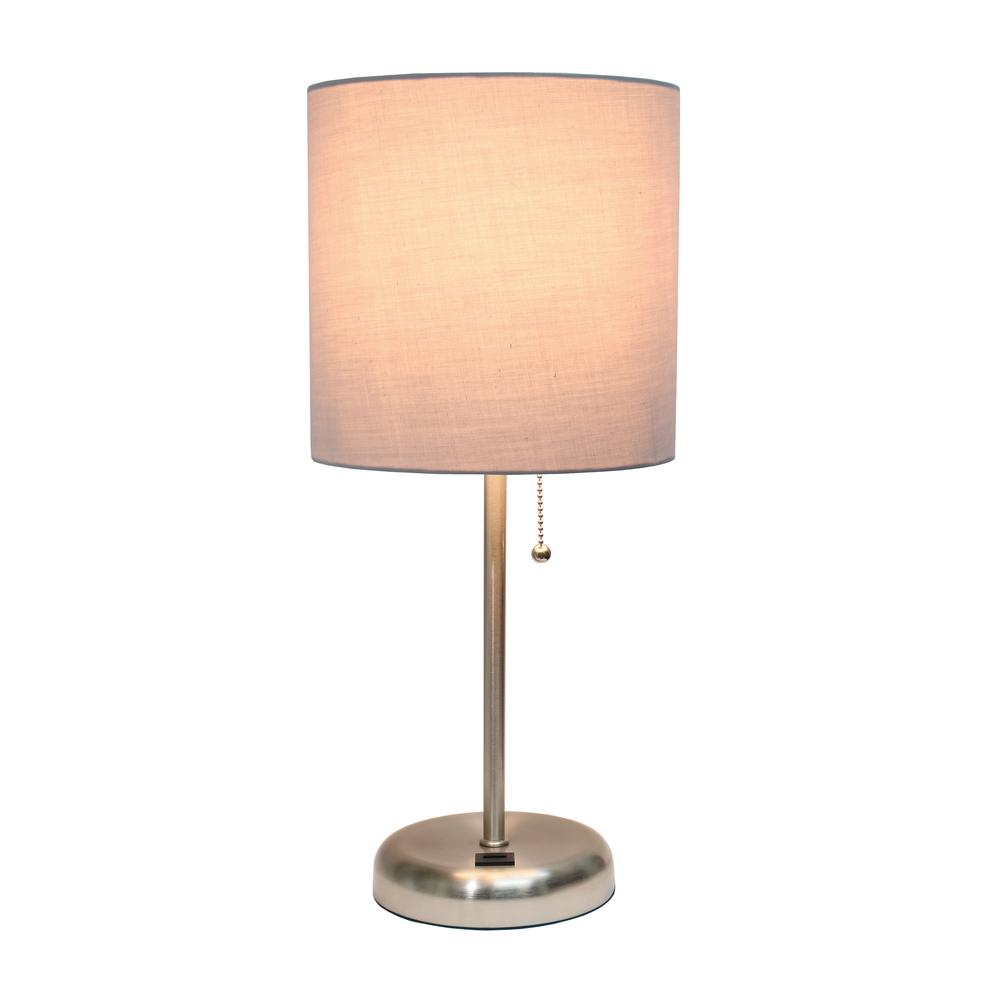 Stick Lamp with USB charging port and Fabric Shade, Gray. Picture 5