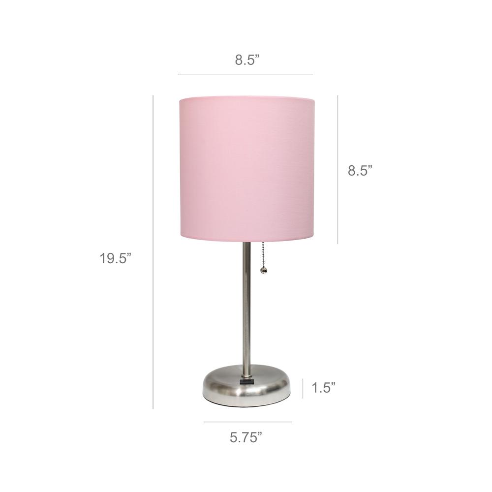 LimeLights Stick Lamp with USB charging port and Fabric Shade, Light Pink. Picture 4