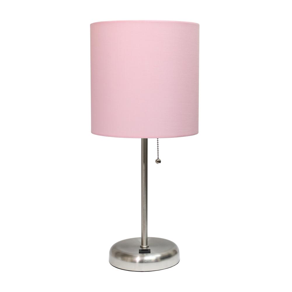 Stick Lamp with USB charging port and Fabric Shade, Light Pink. Picture 7