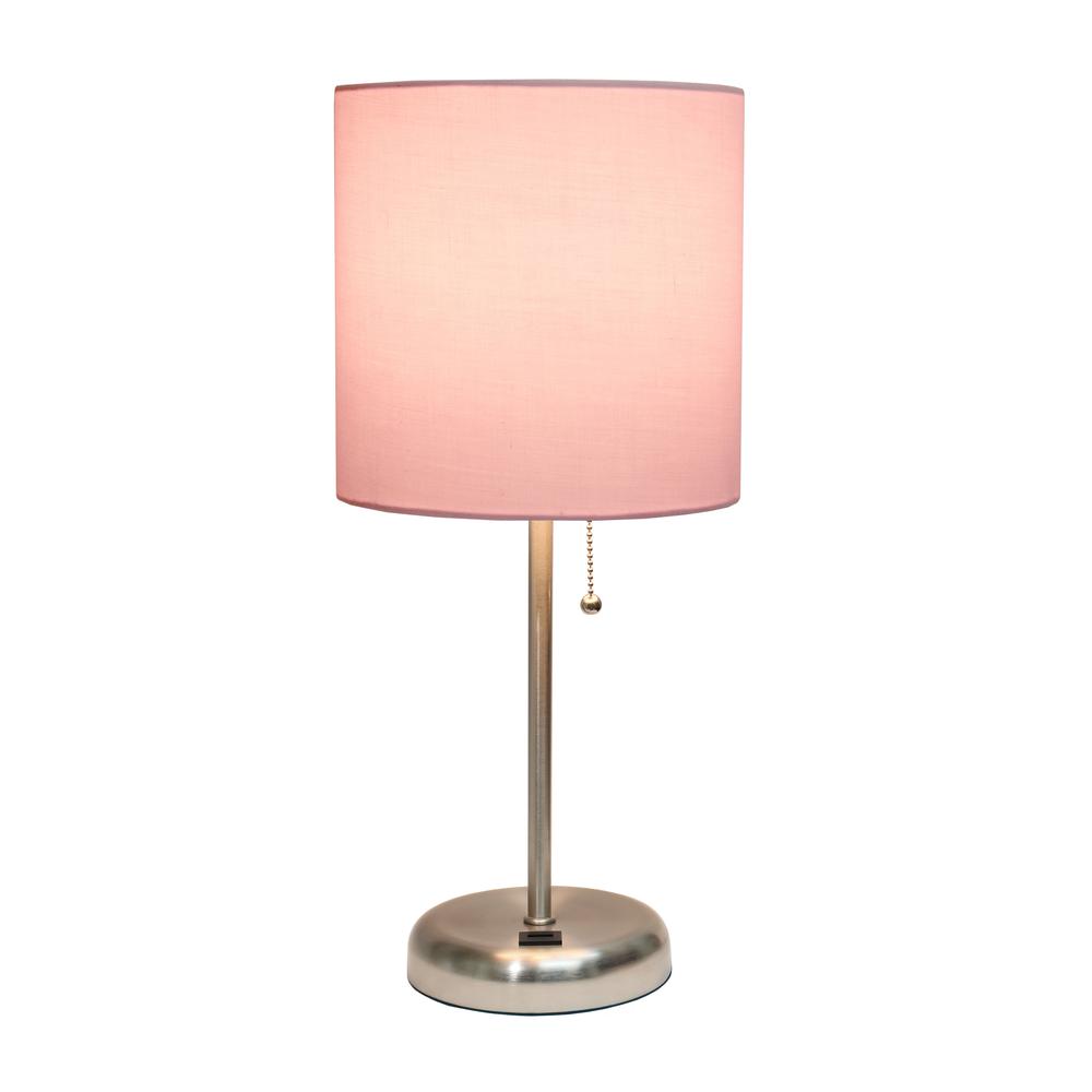 LimeLights Stick Lamp with USB charging port and Fabric Shade, Light Pink. Picture 8