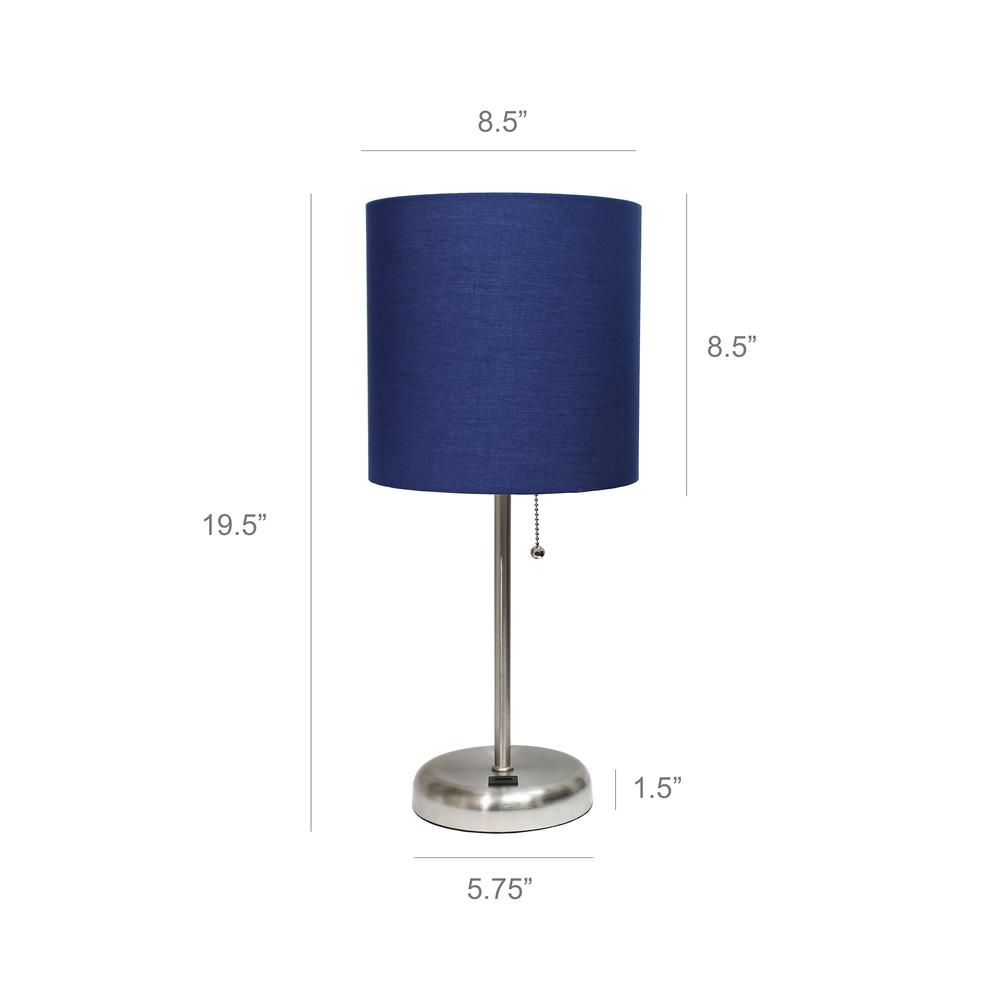 Stick Lamp with USB charging port and Fabric Shade, Navy. Picture 4