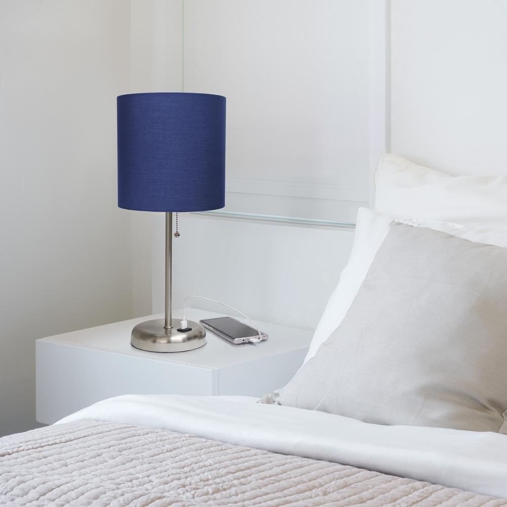 Stick Lamp with USB charging port and Fabric Shade, Navy. Picture 6