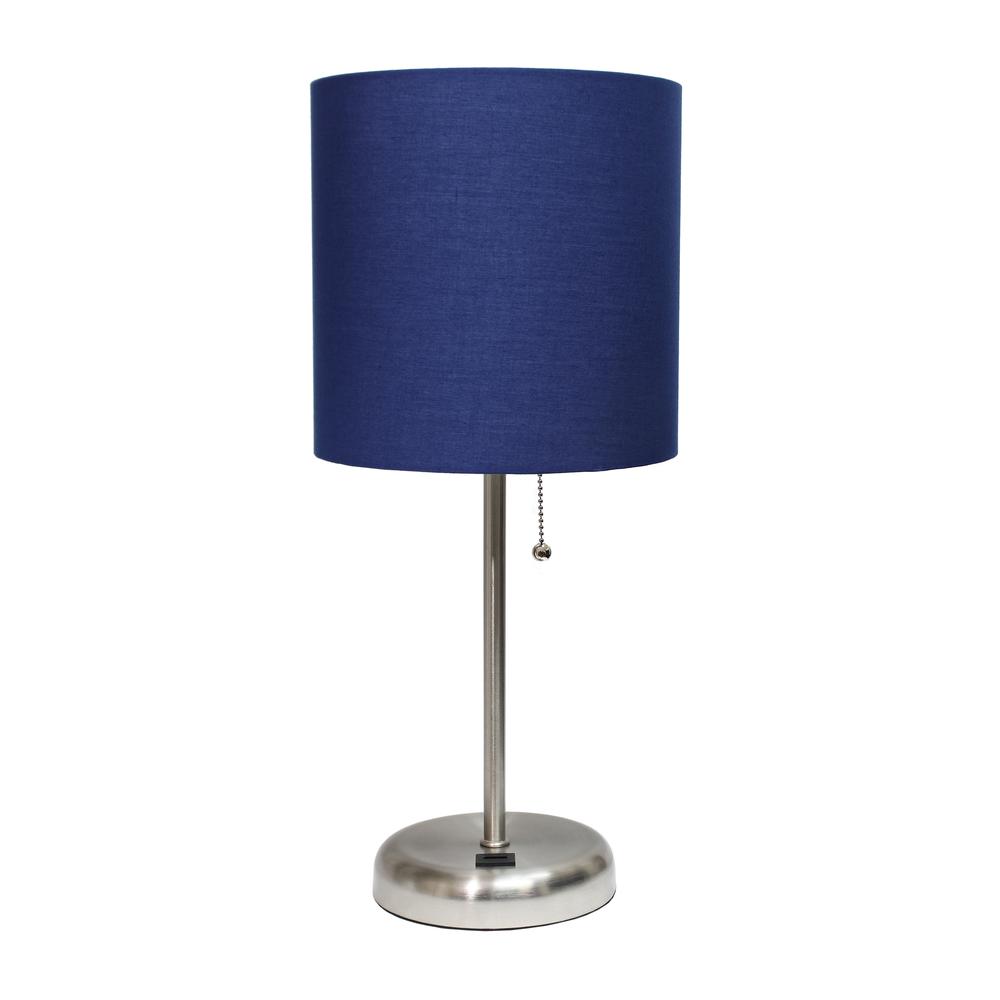 LimeLights Stick Lamp with USB charging port and Fabric Shade, Navy. Picture 7