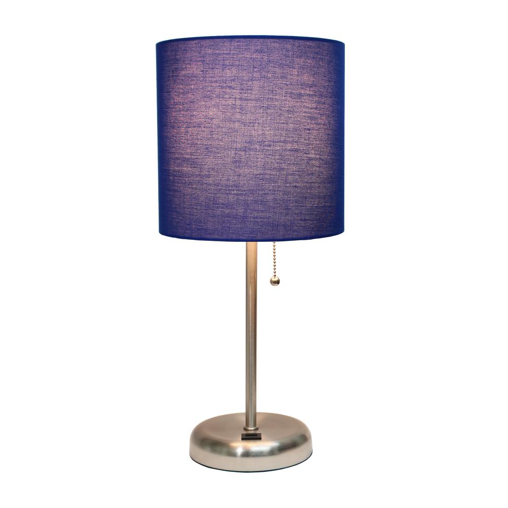 LimeLights Stick Lamp with USB charging port and Fabric Shade, Navy. Picture 8