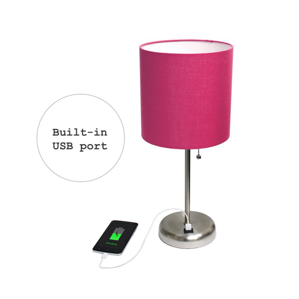 Stick Lamp with USB charging port and Fabric Shade, Pink. Picture 5