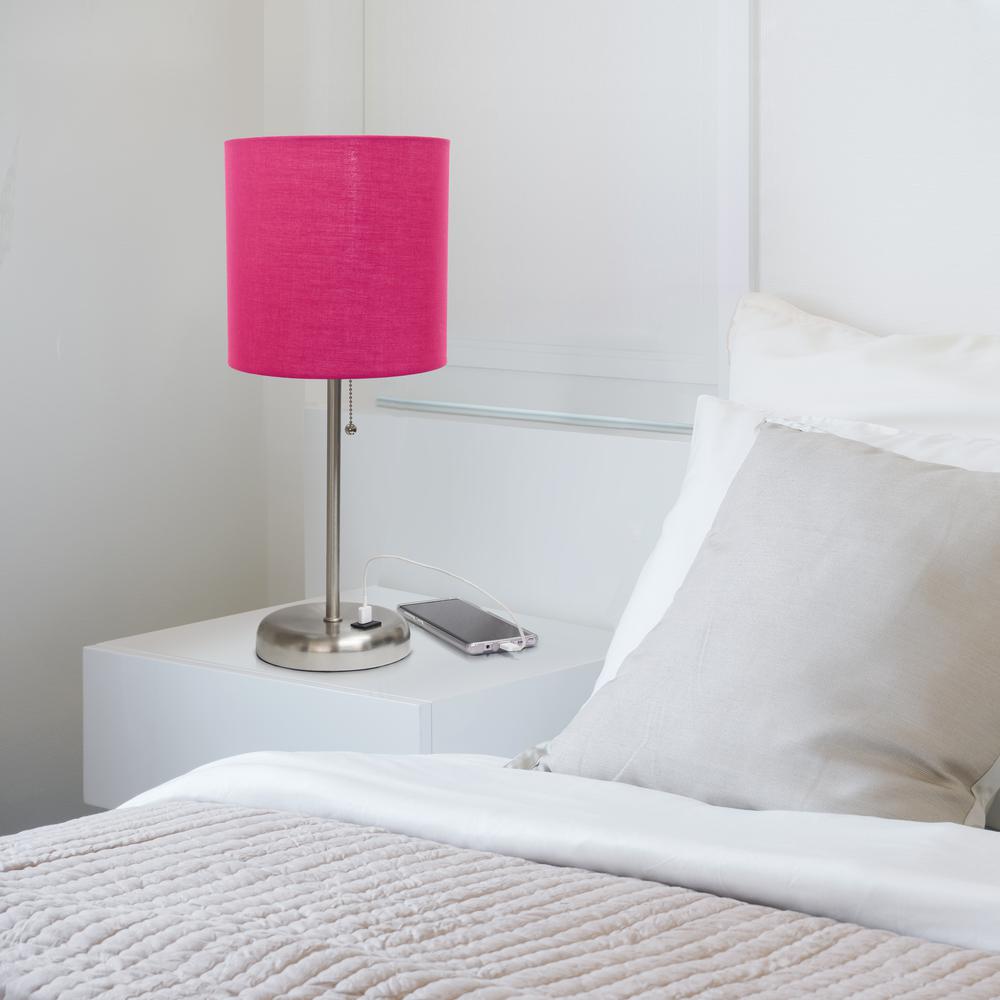 Stick Lamp with USB charging port and Fabric Shade, Pink. Picture 6