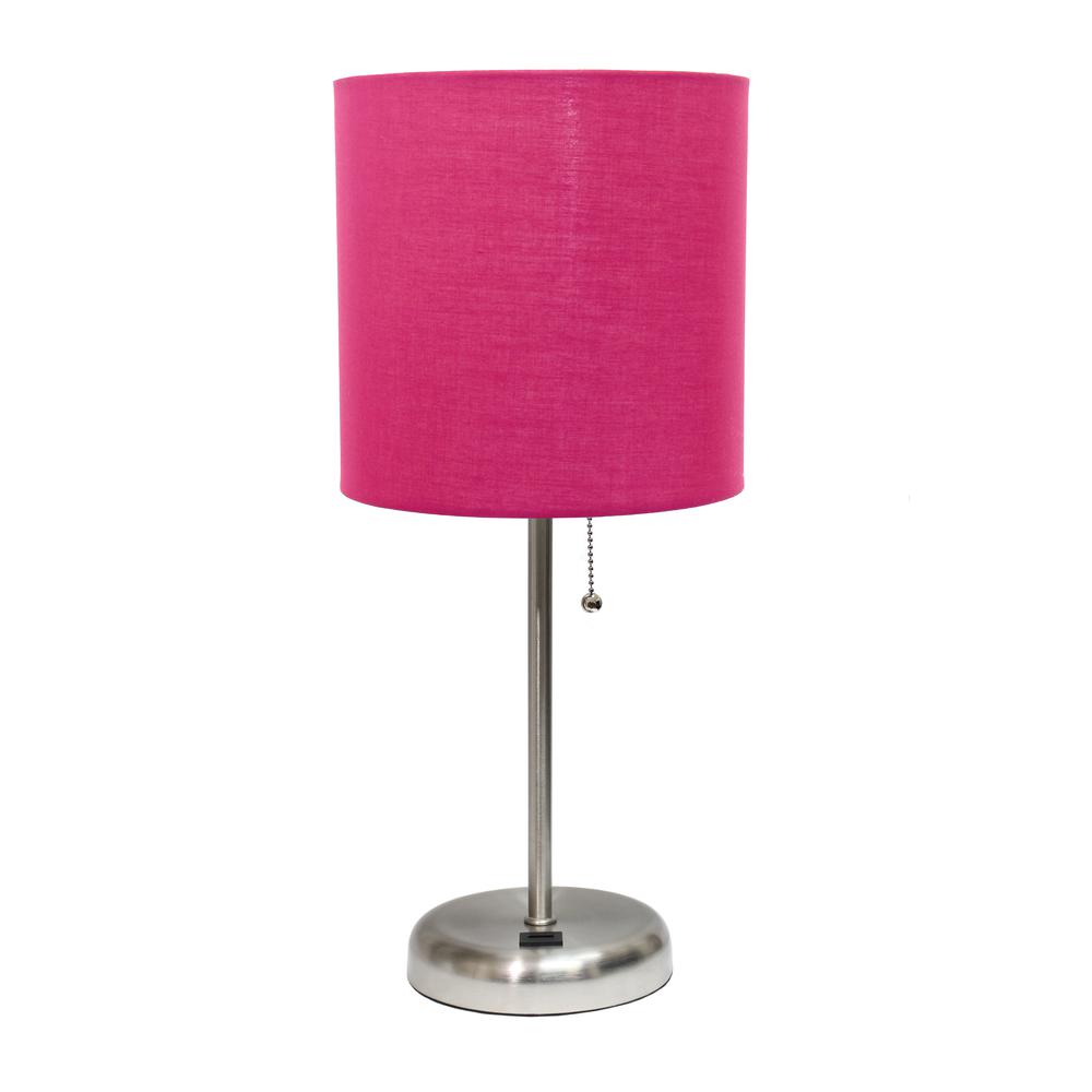 Stick Lamp with USB charging port and Fabric Shade, Pink. Picture 7
