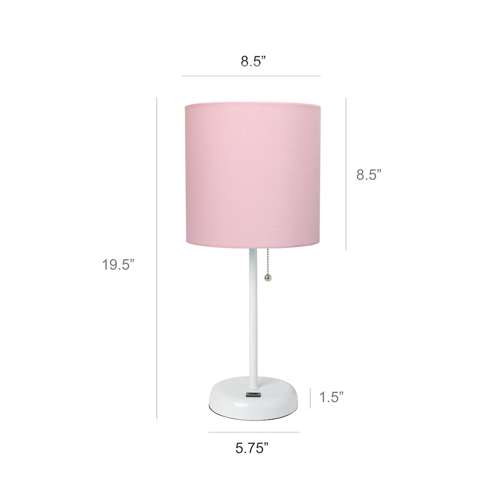 19.5" White Stick Table Desk Lamp with USB Charging Port and Drum Fabric Shade. Picture 7