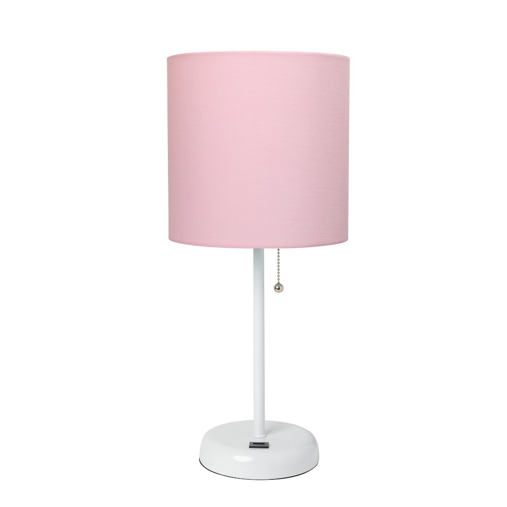 19.5" White Stick Table Desk Lamp with USB Charging Port and Drum Fabric Shade. Picture 10