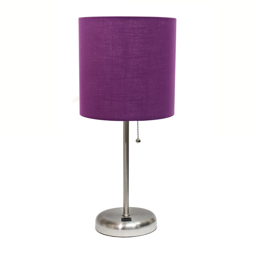 Stick Lamp with USB charging port and Fabric Shade, Purple. Picture 7