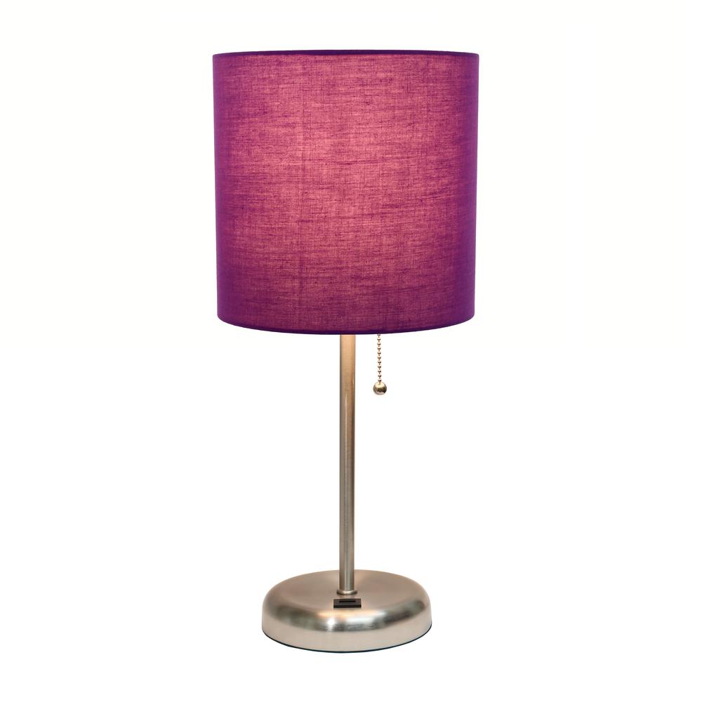 Stick Lamp with USB charging port and Fabric Shade, Purple. Picture 8