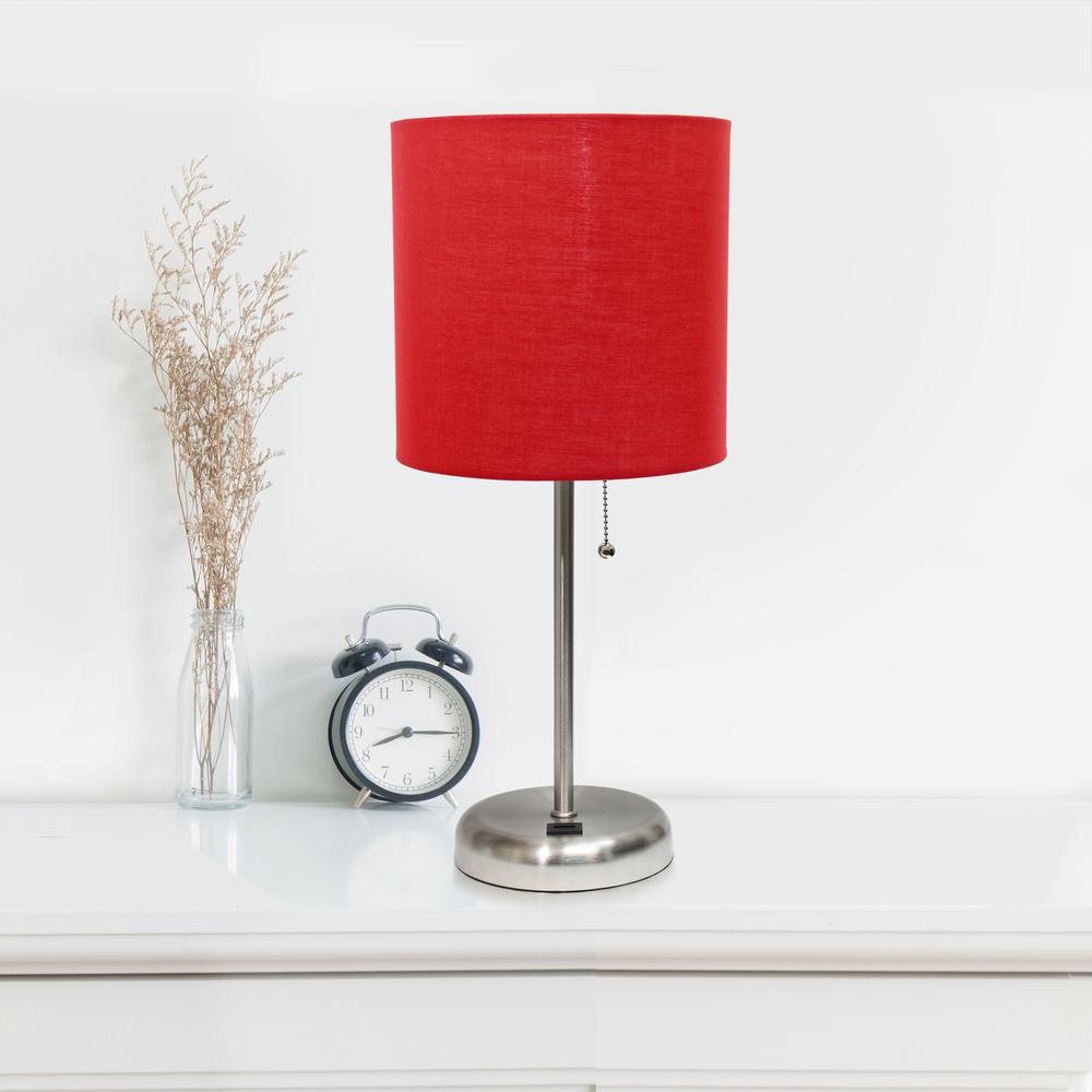 Stick Lamp with USB charging port and Fabric Shade, Red. Picture 2