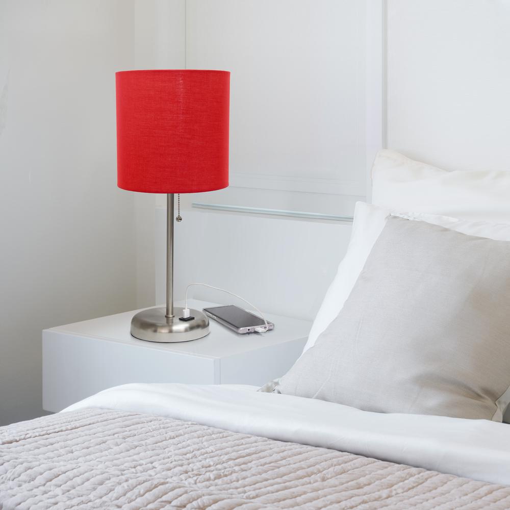 Stick Lamp with USB charging port and Fabric Shade, Red. Picture 6
