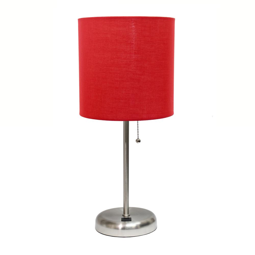 Stick Lamp with USB charging port and Fabric Shade, Red. Picture 7