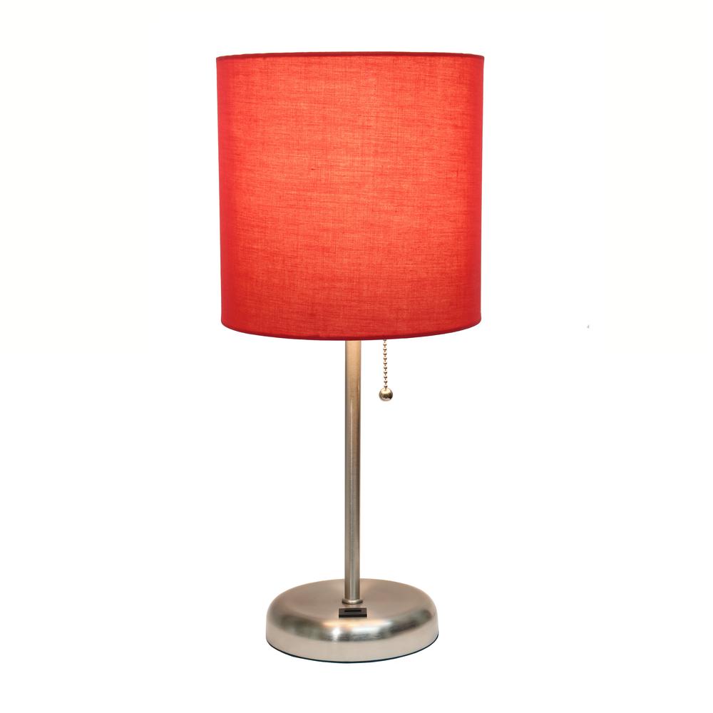 Stick Lamp with USB charging port and Fabric Shade, Red. Picture 8