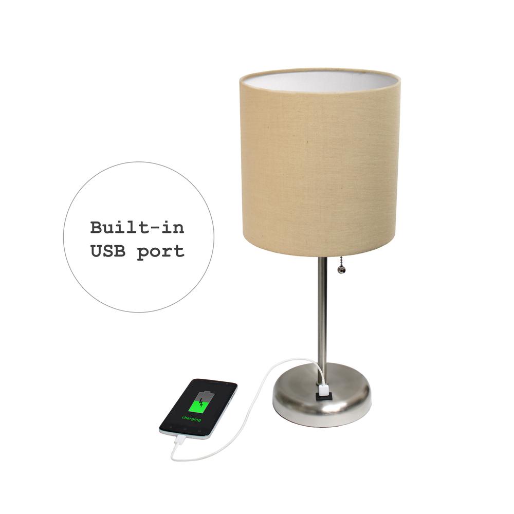 Stick Lamp with USB charging port and Fabric Shade, Tan. Picture 5