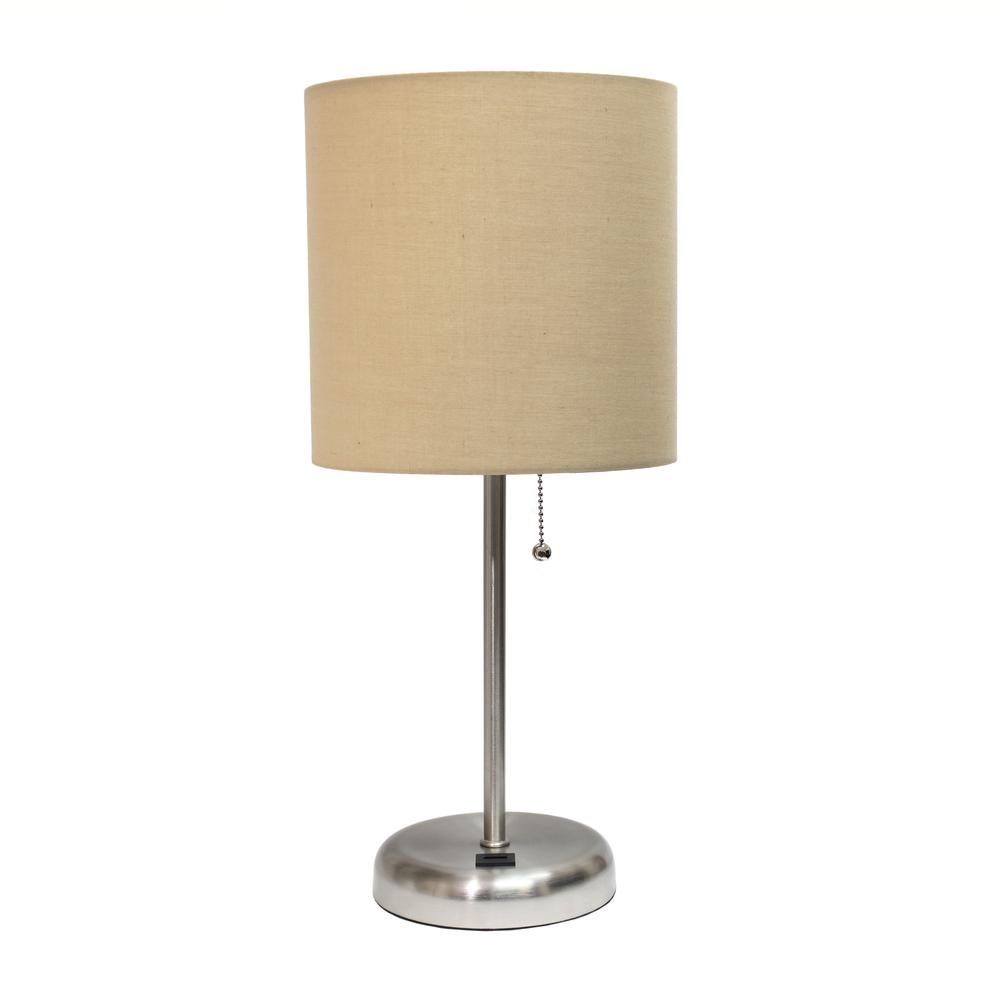 Stick Lamp with USB charging port and Fabric Shade, Tan. Picture 7