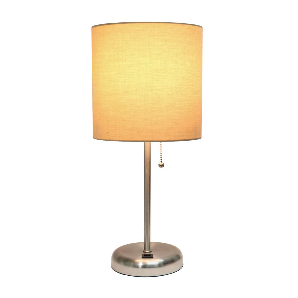 Stick Lamp with USB charging port and Fabric Shade, Tan. Picture 8