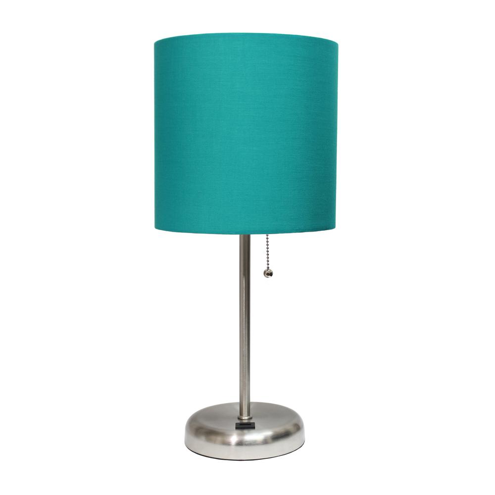 Stick Lamp with USB charging port and Fabric Shade, Teal. Picture 4