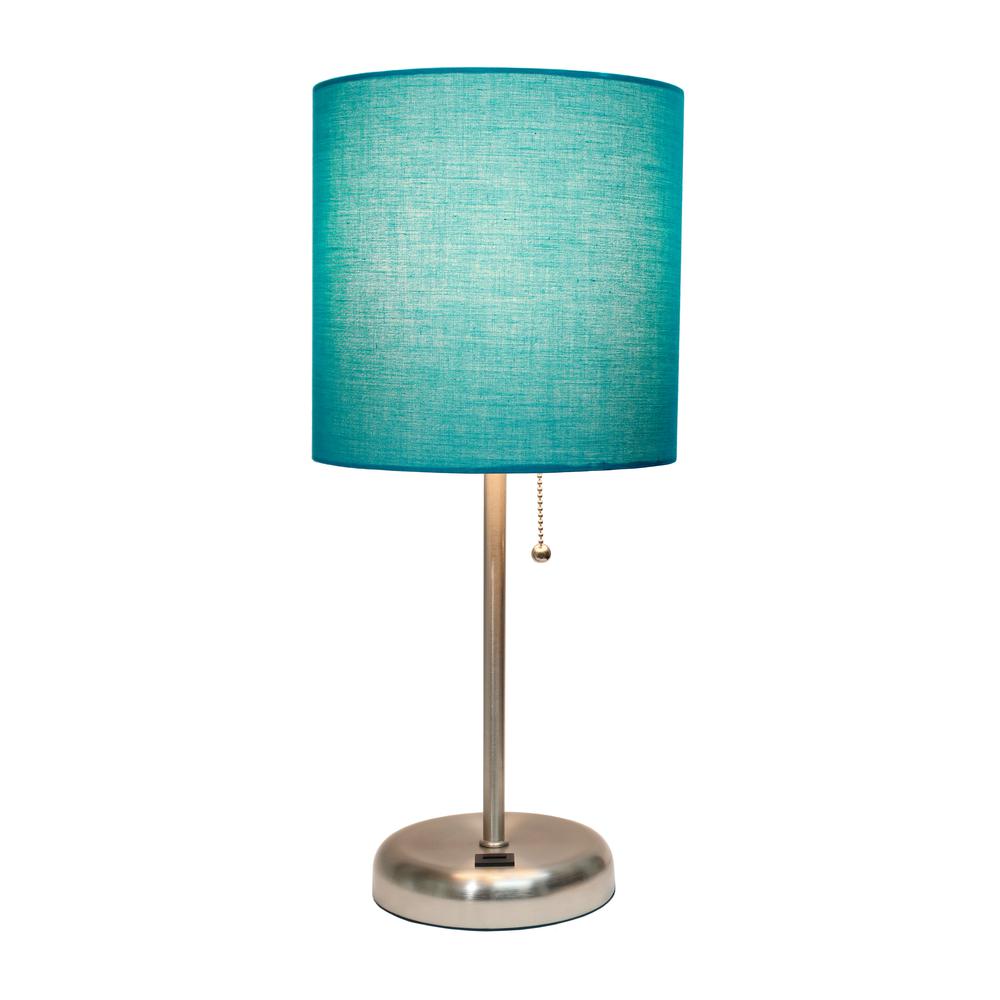 Stick Lamp with USB charging port and Fabric Shade, Teal. Picture 5