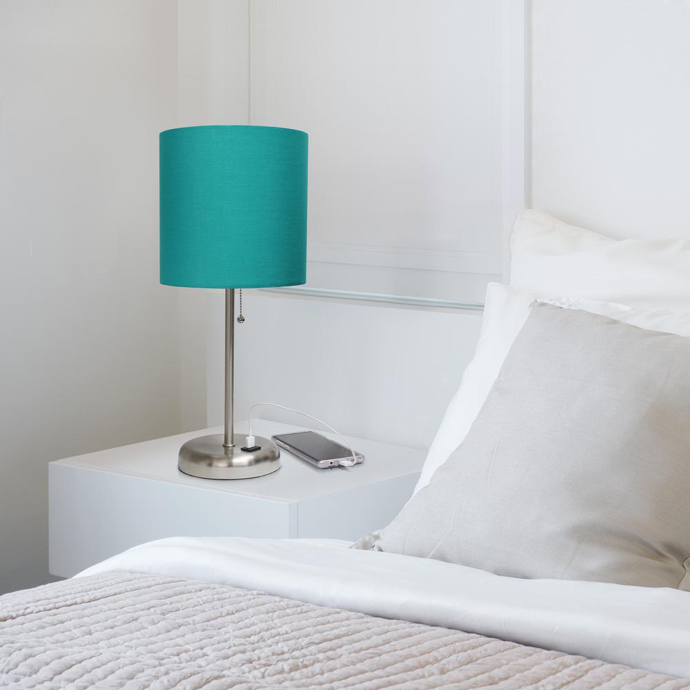 Stick Lamp with USB charging port and Fabric Shade, Teal. Picture 7