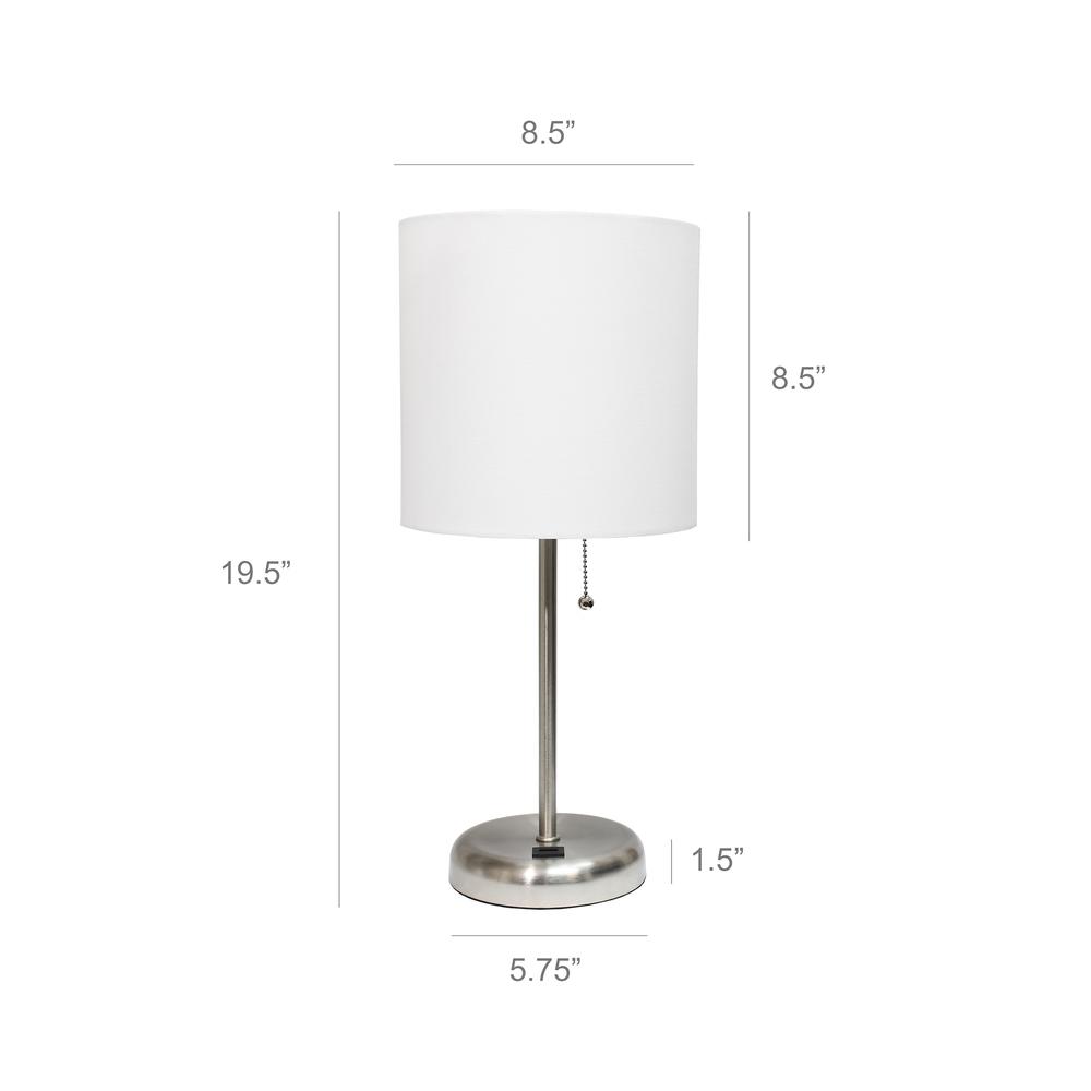 Stick Lamp with USB charging port and Fabric Shade, White. Picture 3