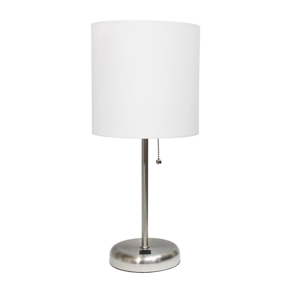 Stick Lamp with USB charging port and Fabric Shade, White. Picture 4