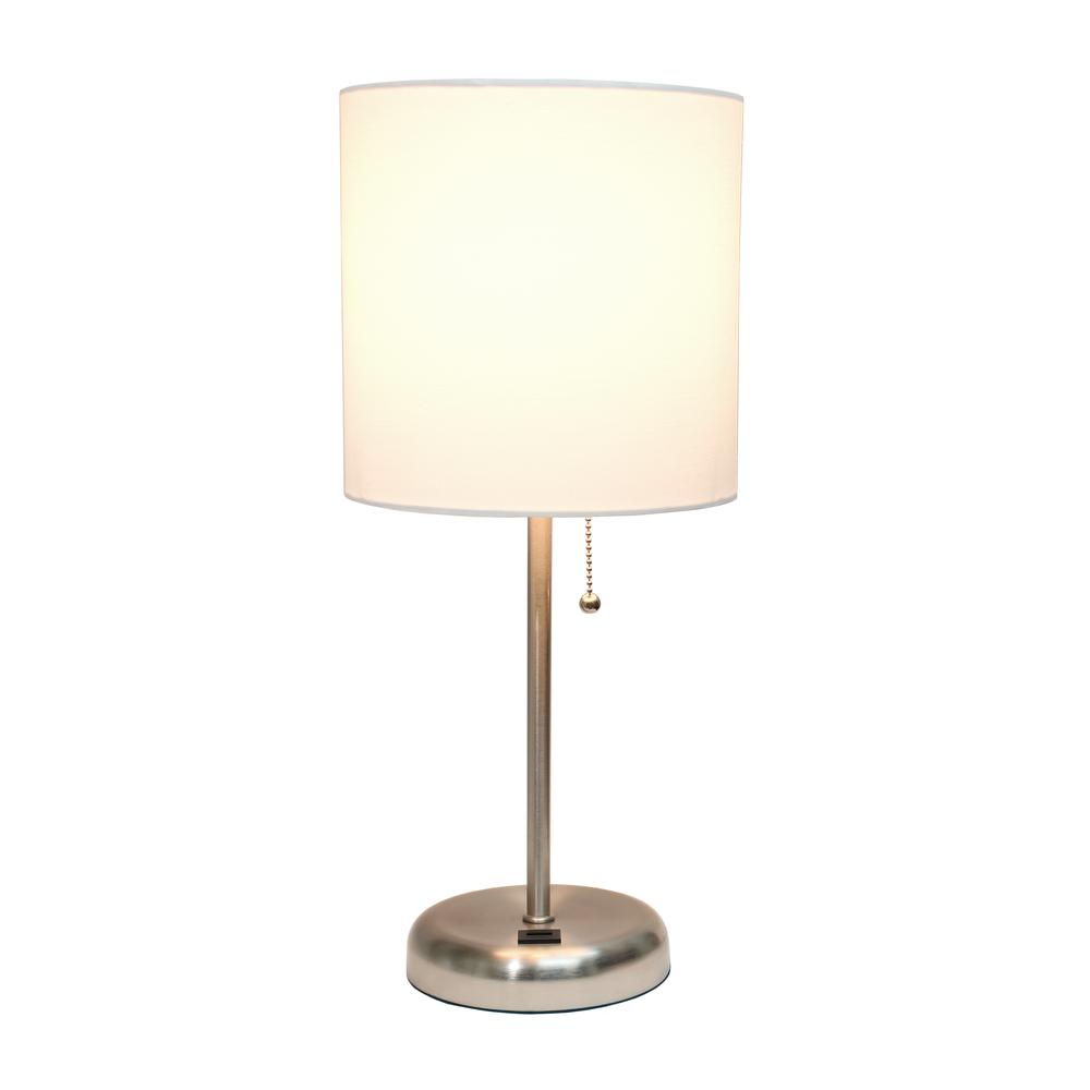 Stick Lamp with USB charging port and Fabric Shade, White. Picture 5