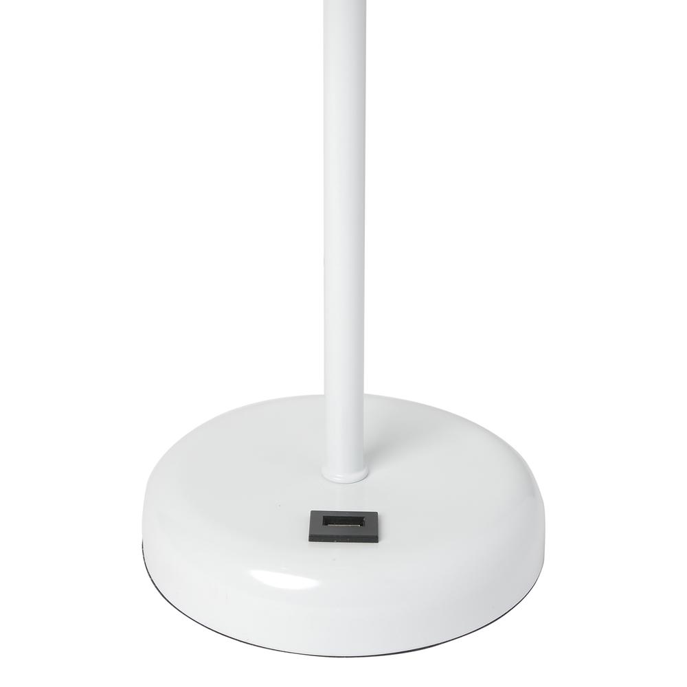 White Stick Lamp with USB charging port and Fabric Shade, White. Picture 3