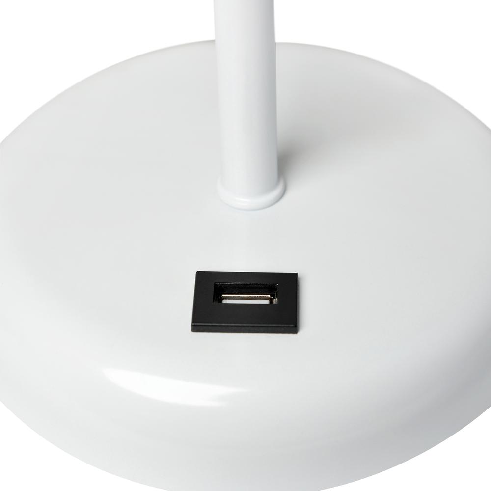 White Stick Lamp with USB charging port and Fabric Shade, White. Picture 4