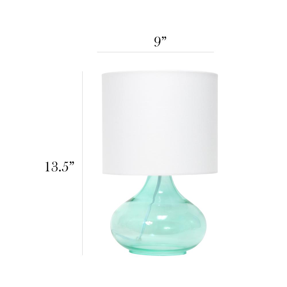Glass Raindrop Table Lamp with Fabric Shade, Aqua with White Shade. Picture 5
