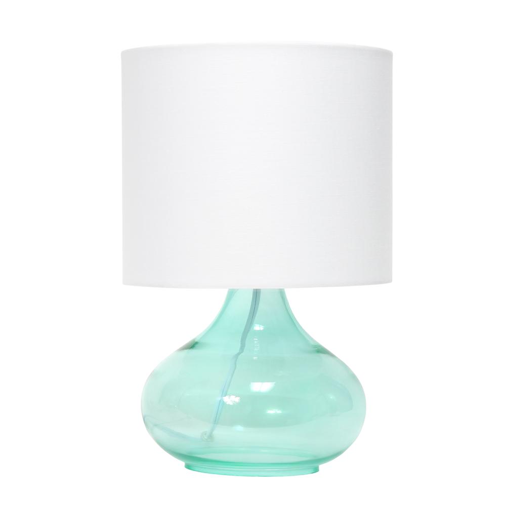 Glass Raindrop Table Lamp with Fabric Shade, Aqua with White Shade. Picture 7
