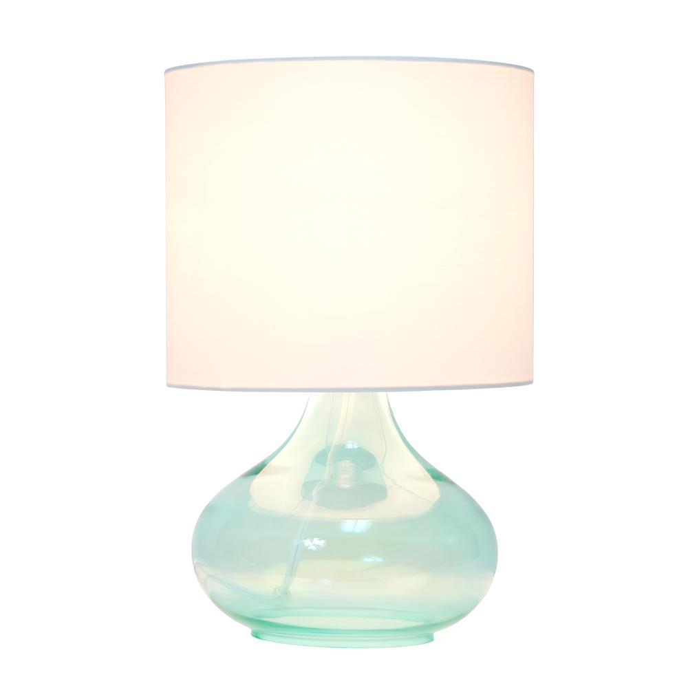 Glass Raindrop Table Lamp with Fabric Shade, Aqua with White Shade. Picture 8