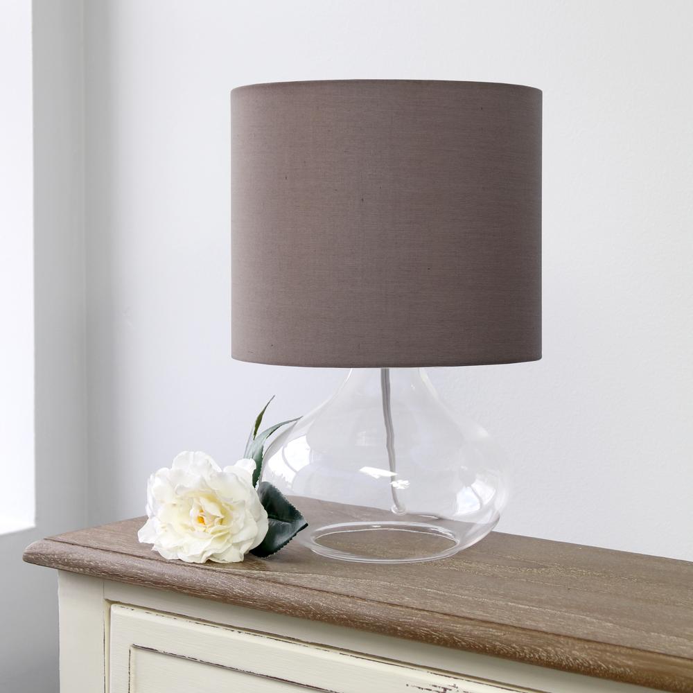 Glass Raindrop Table Lamp with Fabric Shade, Clear with Gray Shade. Picture 2