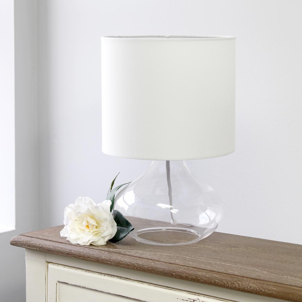 Glass Raindrop Table Lamp with Fabric Shade, Clear with White Shade. Picture 2