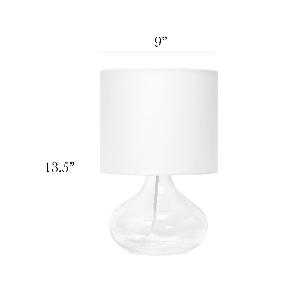 Glass Raindrop Table Lamp with Fabric Shade, Clear with White Shade. Picture 5
