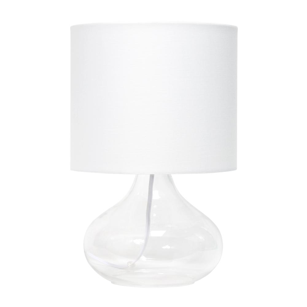 Glass Raindrop Table Lamp with Fabric Shade, Clear with White Shade. Picture 7