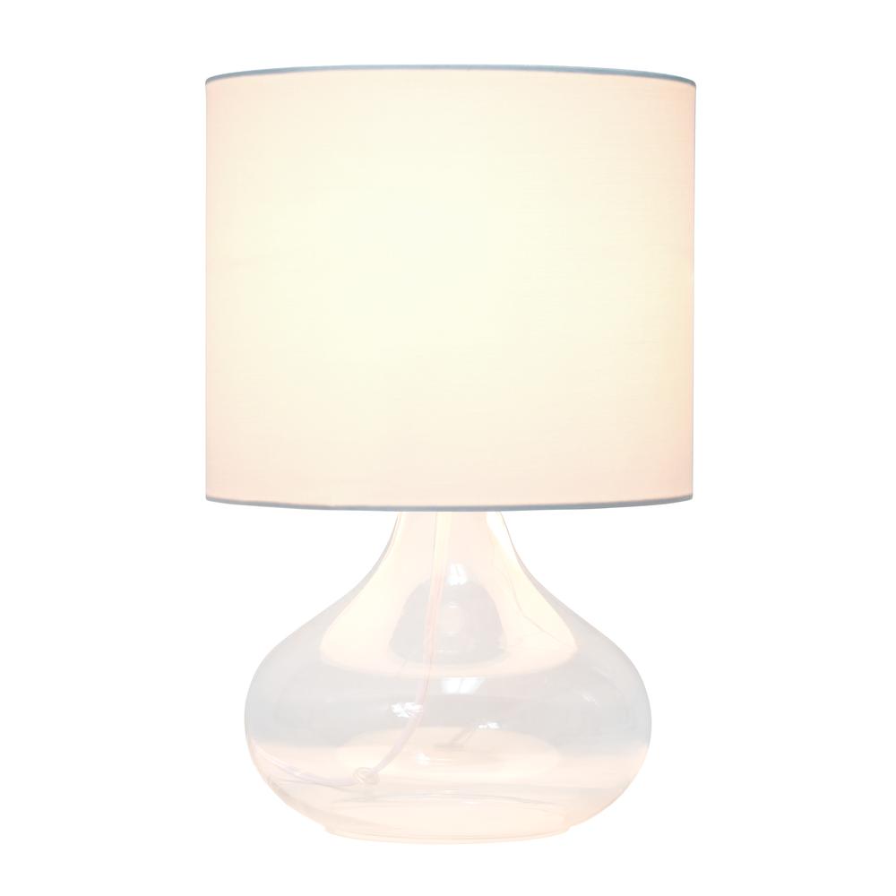 Glass Raindrop Table Lamp with Fabric Shade, Clear with White Shade. Picture 8