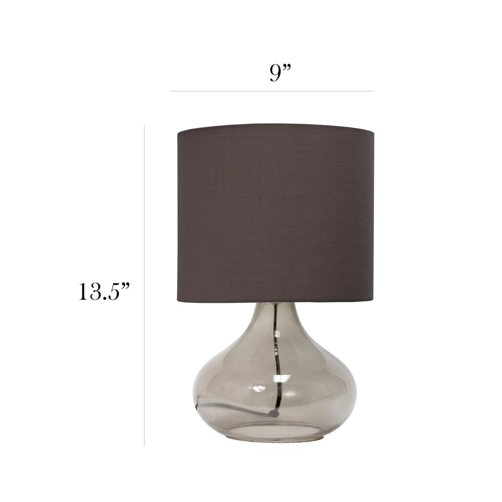 Simple Designs Glass Raindrop Table Lamp with Fabric Shade, Smoke Gray with Gray Shade