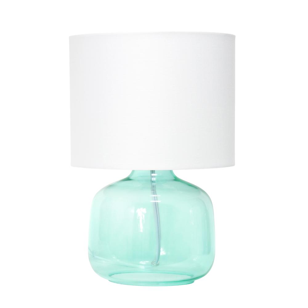Glass Table Lamp with Fabric Shade, Aqua with White Shade. Picture 6