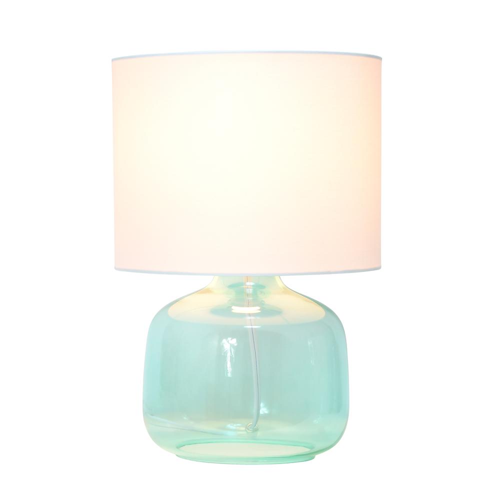Glass Table Lamp with Fabric Shade, Aqua with White Shade. Picture 7